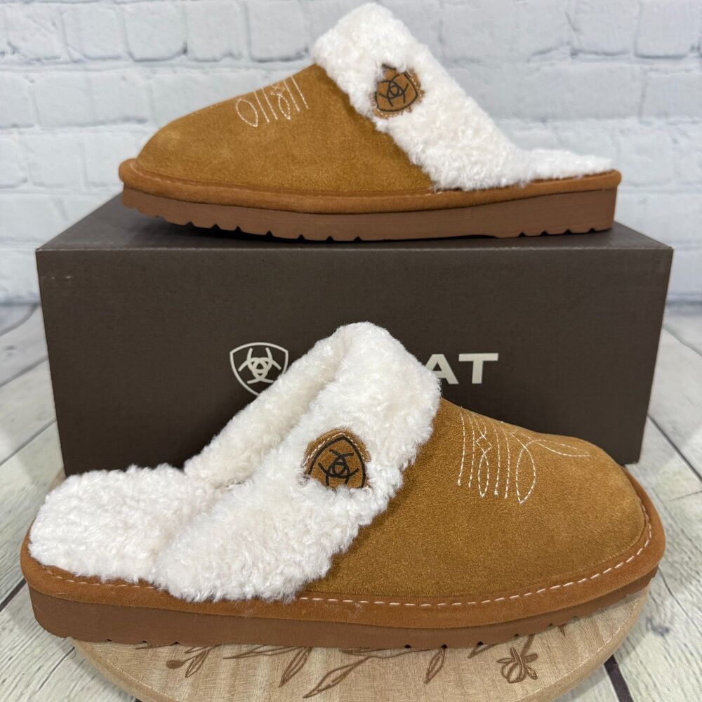 Ariat Suede Clogs Women Size 9 Slip On Leather Mules Footbed Faux Furr Western